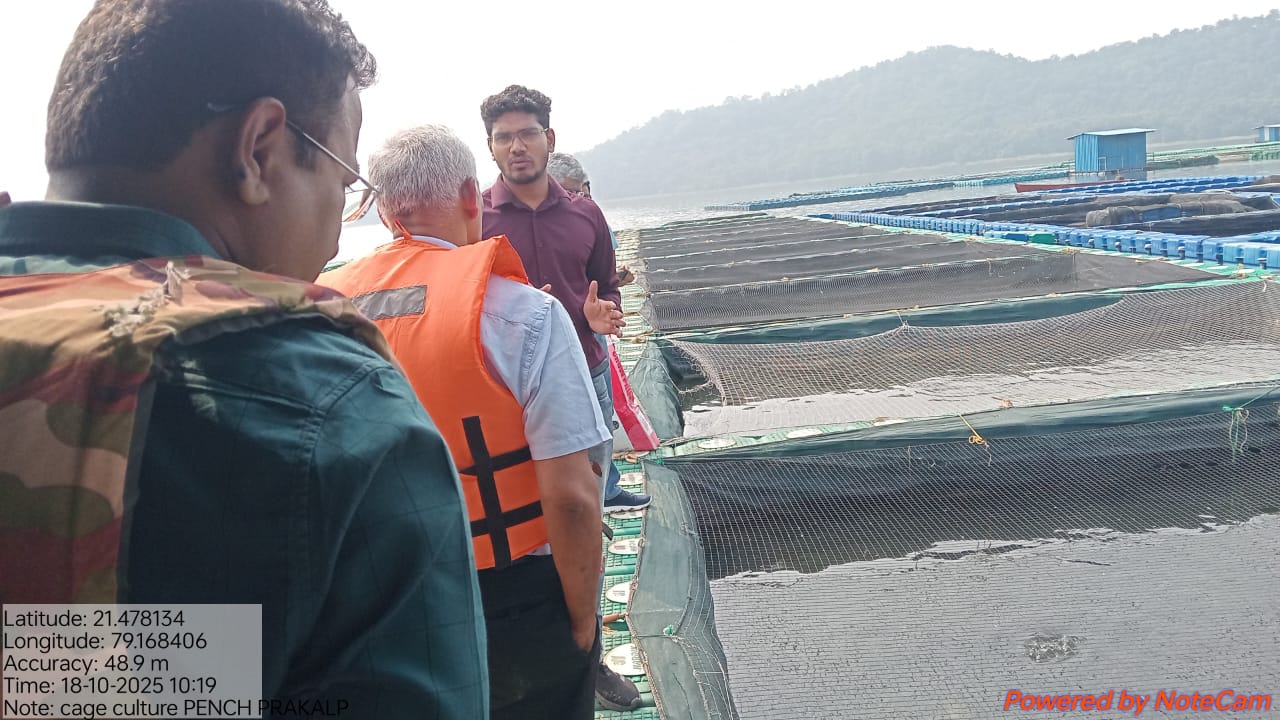 Visit of Hon’ble Dr. Niteen Patil, Vice Chancellor, MAFSU, Nagpur to Cage fish culture units at Pench Reservoir  on 18102025 (11).jpg